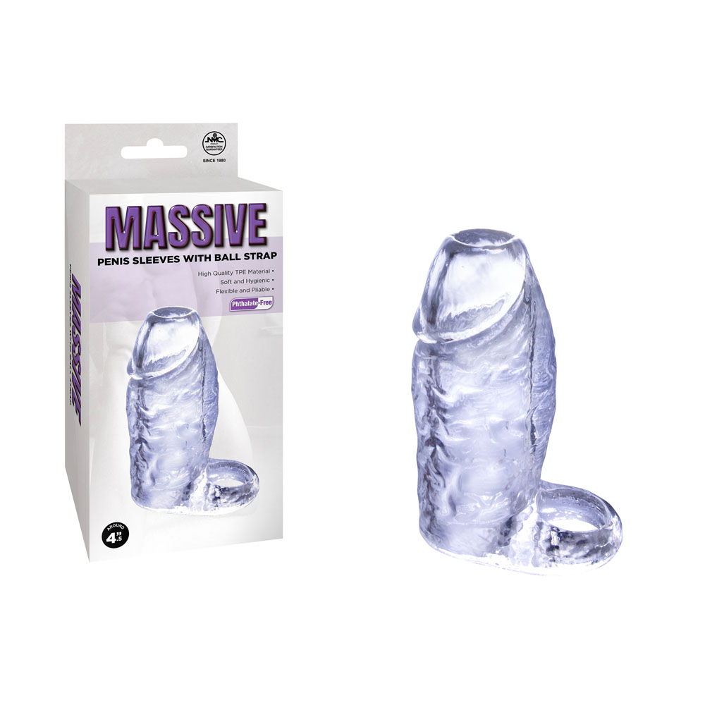 FSS001A000-050 Massive Penis Sleeve with Ball Strap - Clear Penis Enlarger Sleeve - Image 1