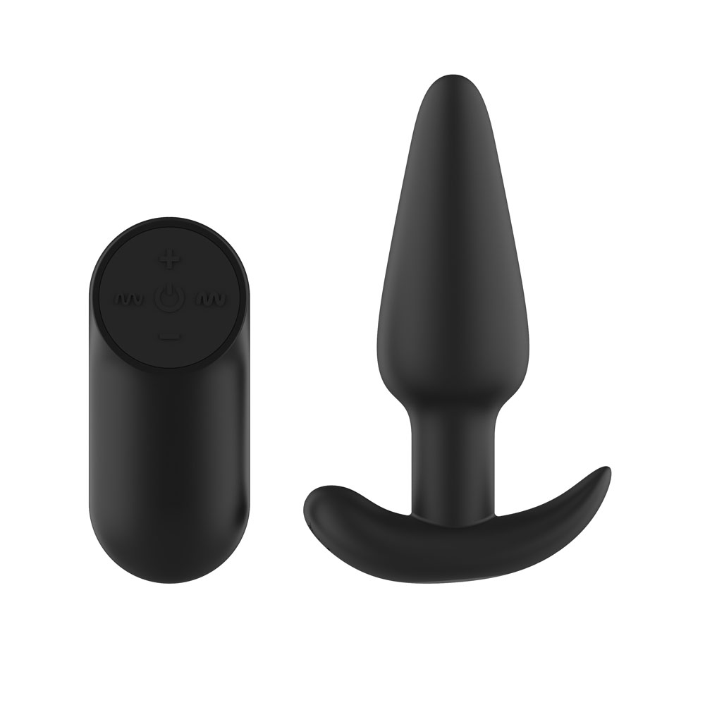 PP0007 Passion Play Silicone Vibrating Butt Plug with Remote - Black 10.4 cm USB Rechargeable Vibrating Butt Plug with Wireless Remote - Image 1