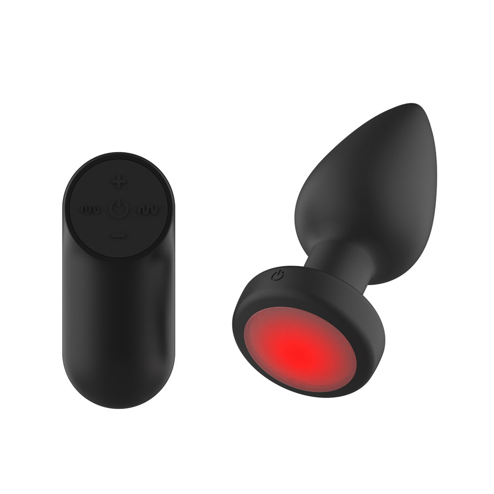 PP0016 Passion Play Vibrating Butt Plug with LED Base - M - Black 10.4 cm USB Rechargeable Vibrating Butt Plug with LED Base and Wireless Remote - Image 1