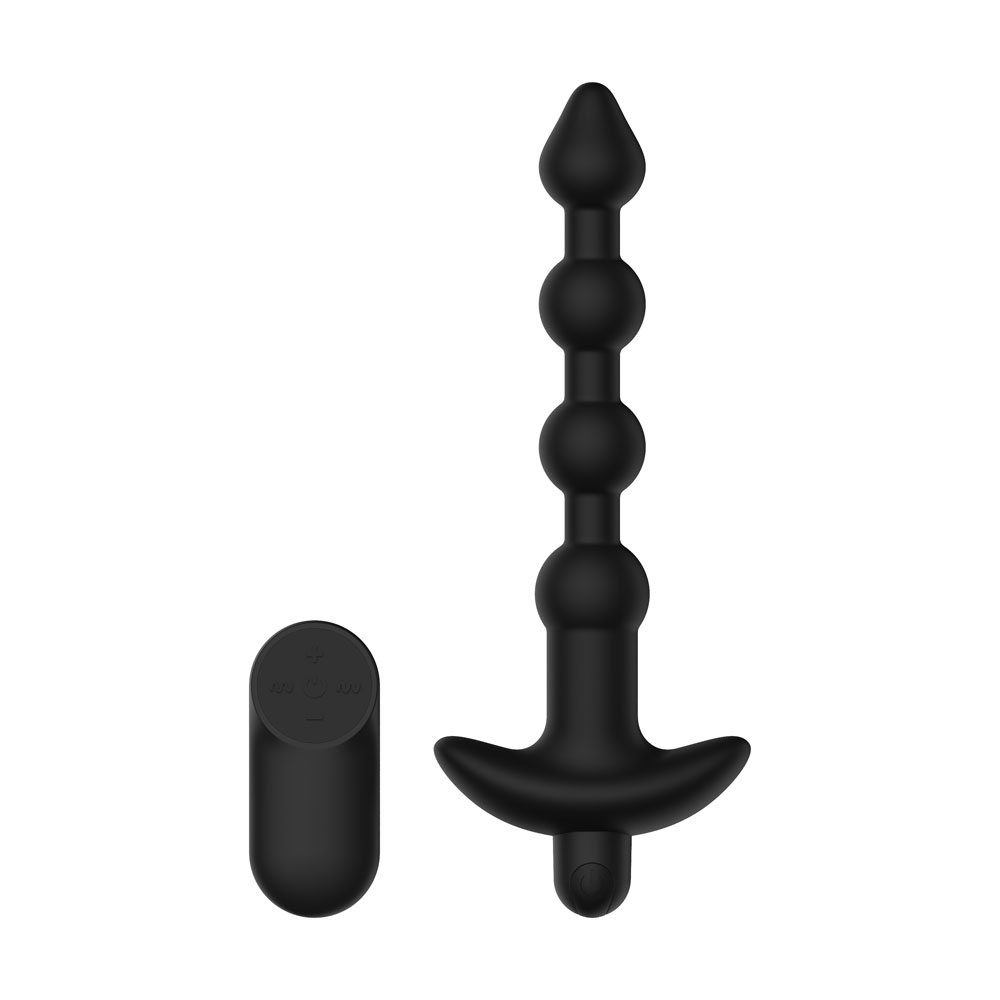PP0022 Passion Play Vibrating Anal Beads with Remote - Black USB Rechargeable Vibrating Anal Beads with Wireless Remote - Image 1