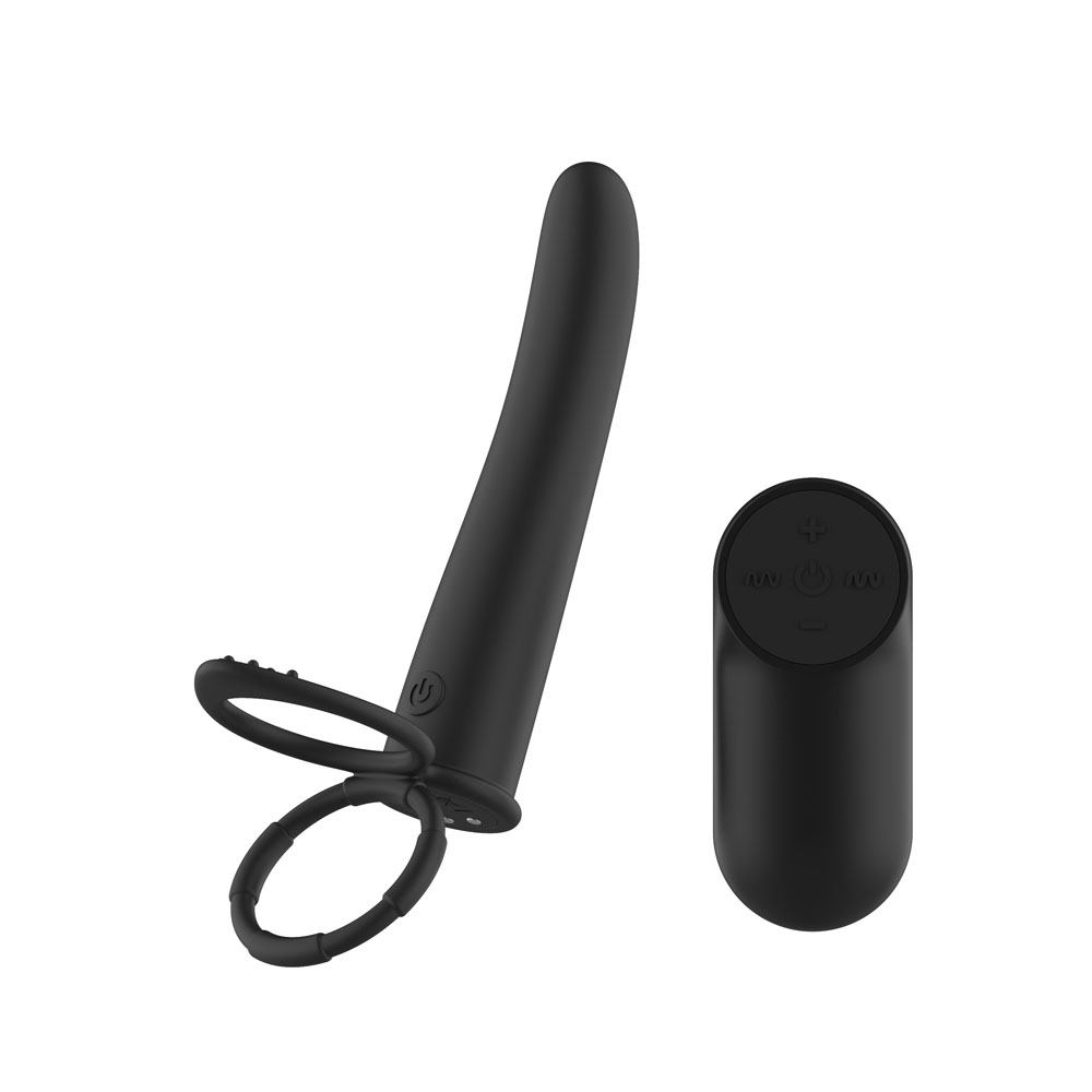 PP0041 Passion Play Vibrating Double Penetrator with Remote - Black USB Rechargeable Vibrating Double Penetrator Cock Ring with Wireless Remote - Image 1