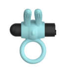 Passion Play Silicone Rabbit Vibrating Cockring - Blue - Blue USB Rechargeable Vibrating Penis Ring - Image 2