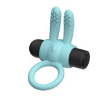 Passion Play Silicone Rabbit Vibrating Cockring - Blue - Blue USB Rechargeable Vibrating Penis Ring - Image 3