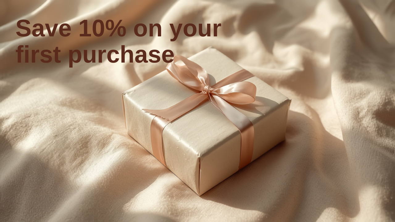 Save 10% on your first purchase, elegant wrapped gift box